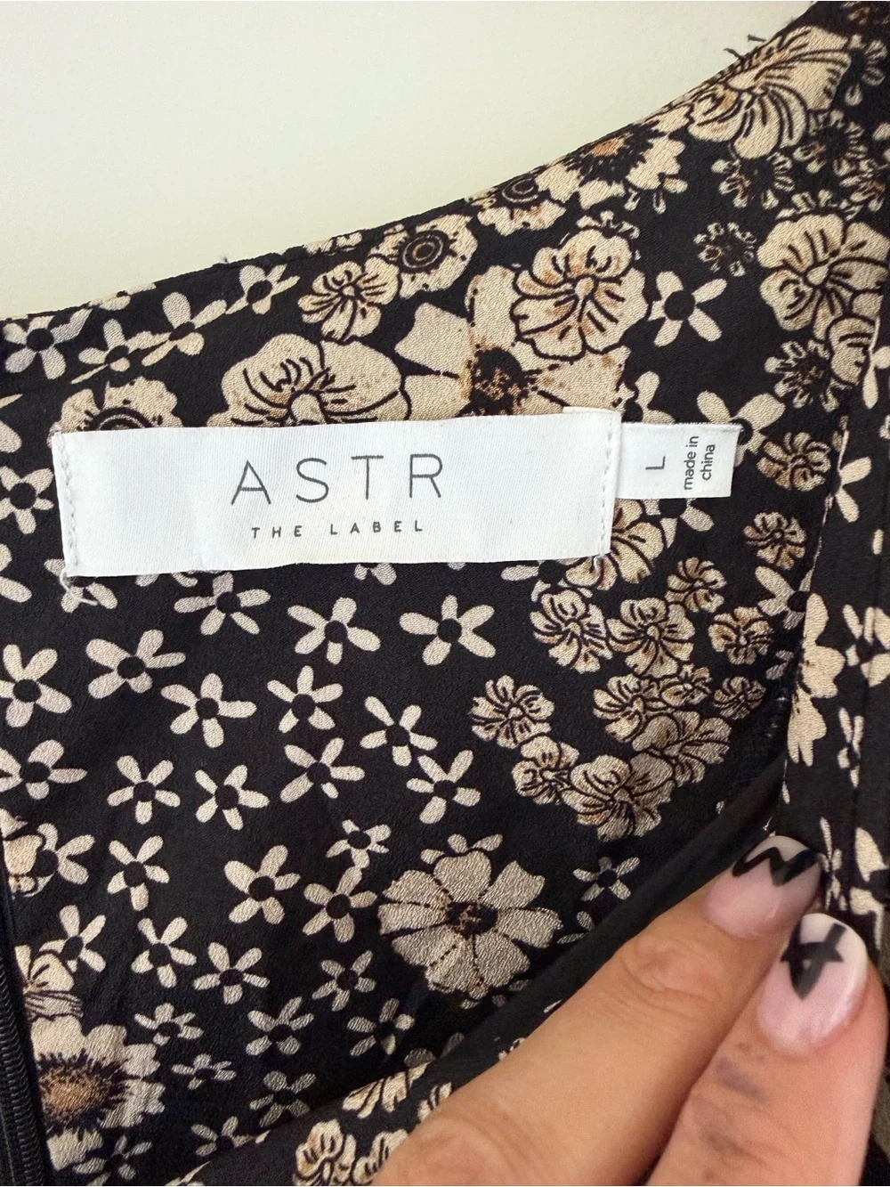 Astr Black Floral Puff Sleeve Blouse with Cream Blossoms
